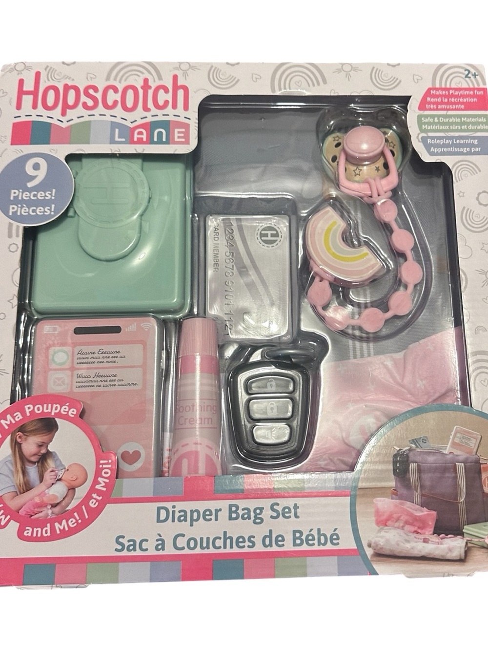 Pink Diaper Bag Play Set - 9-Piece Pretend Accessory Kit